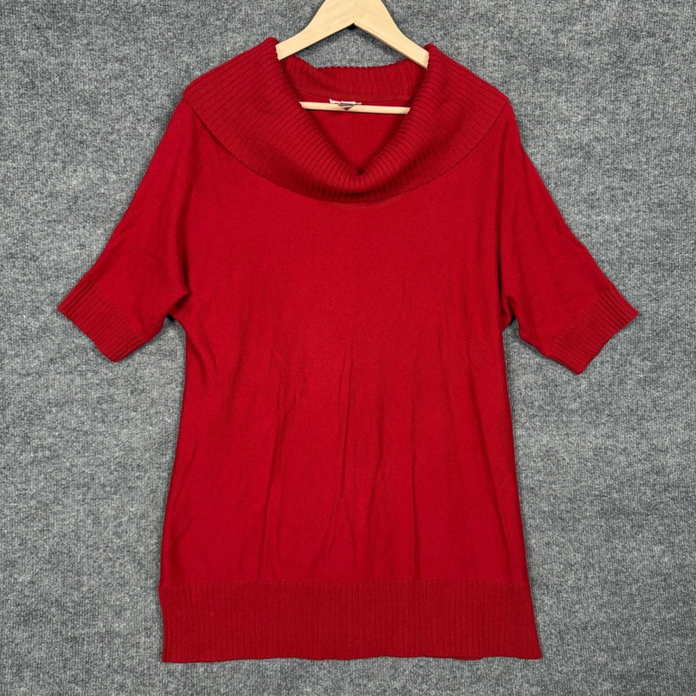 Chico's Size 2 US 12 Large Cowl Neck‎ Sweater Top Red Cotton Nylon Rabbit Hair